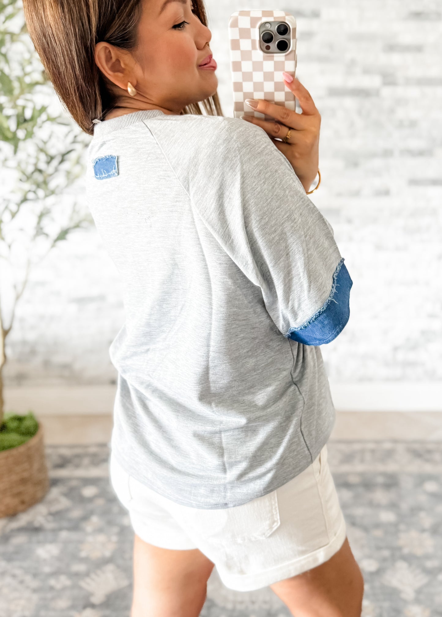 REACH FOR THE STARS DENIM PATCH TOP