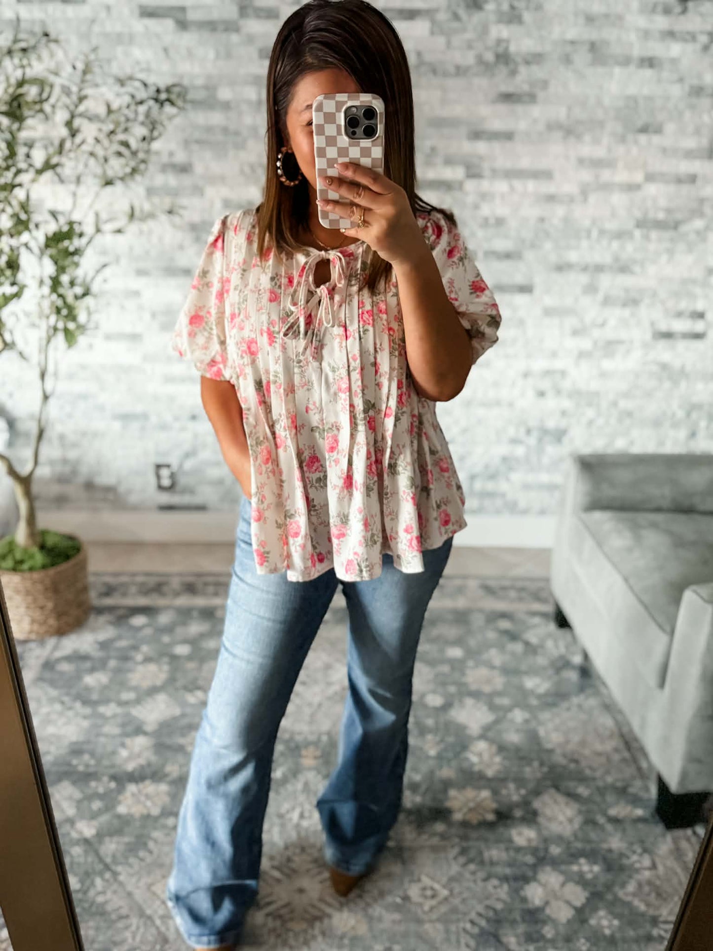 WITH A ROSY GLOW CREAM PLEATED TOP