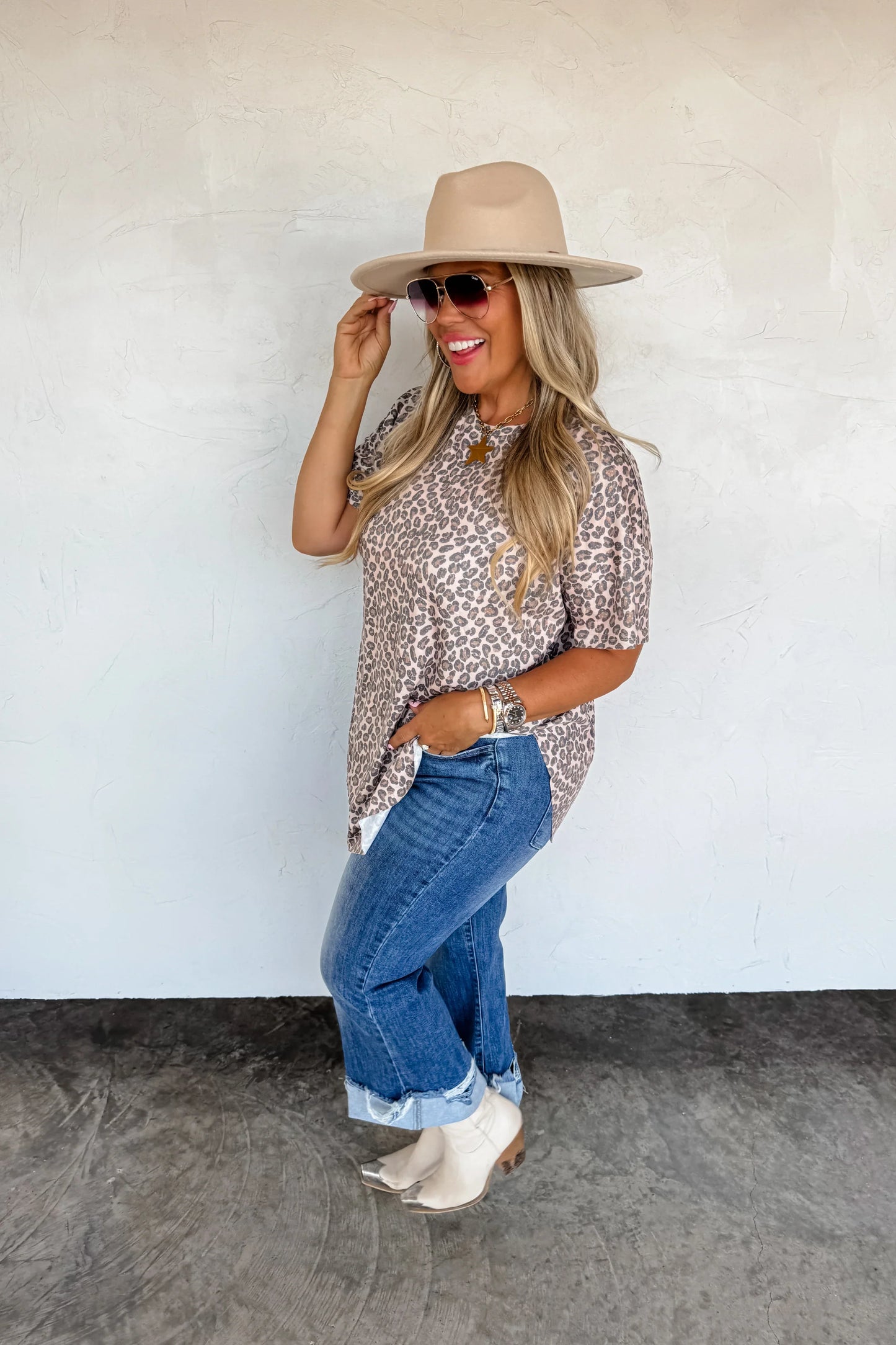 JOEY CHEETAH PRINT WASHED COTTON BOYFRIEND TEE