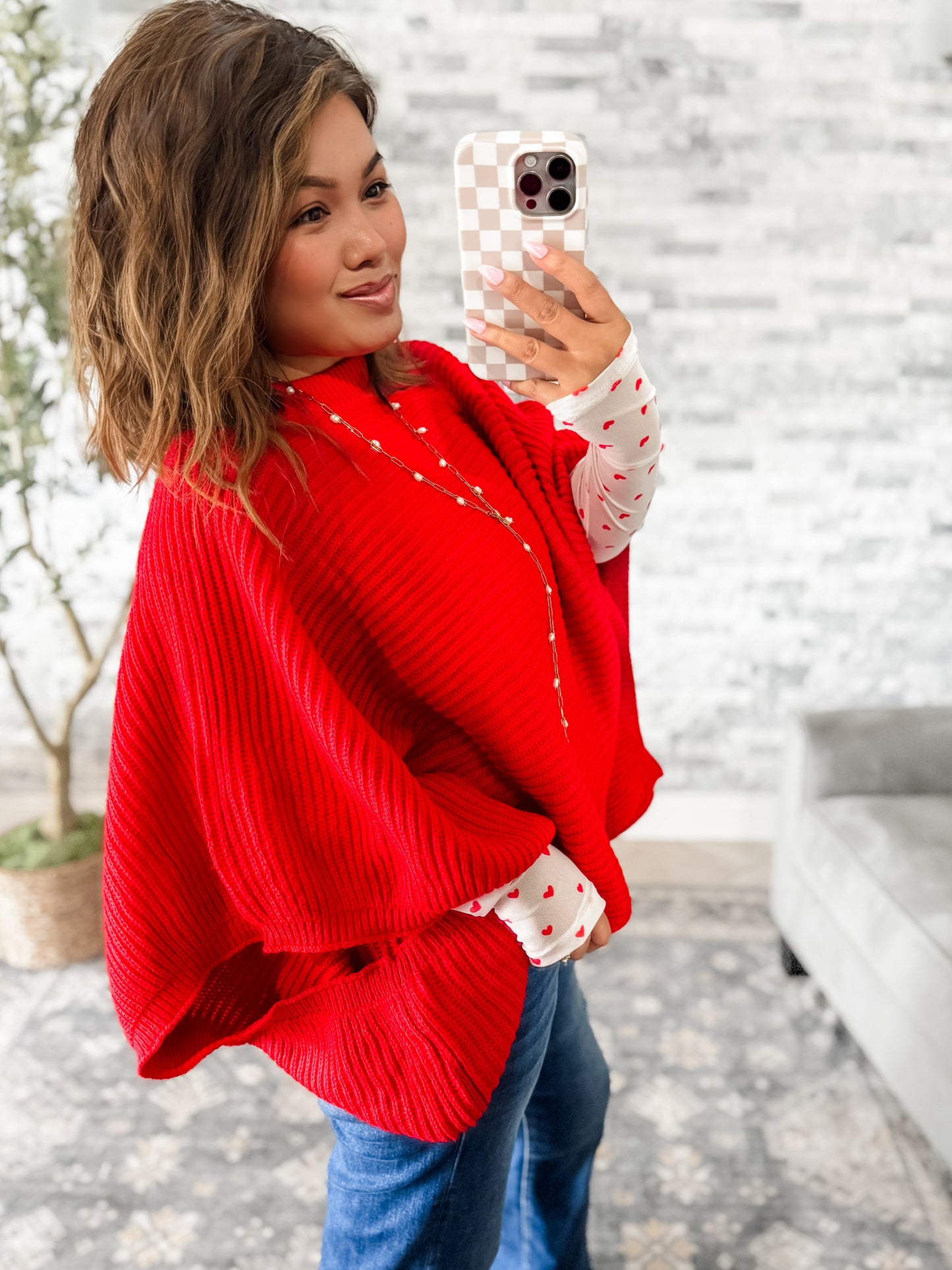 MEG PULLOVER PONCHO - RED