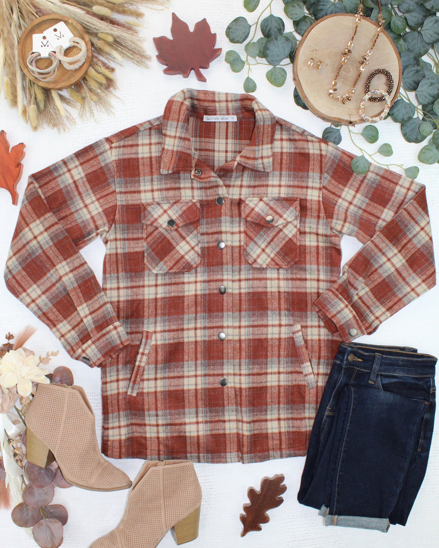 PREBOOK Norah Shacket - Brick Plaid