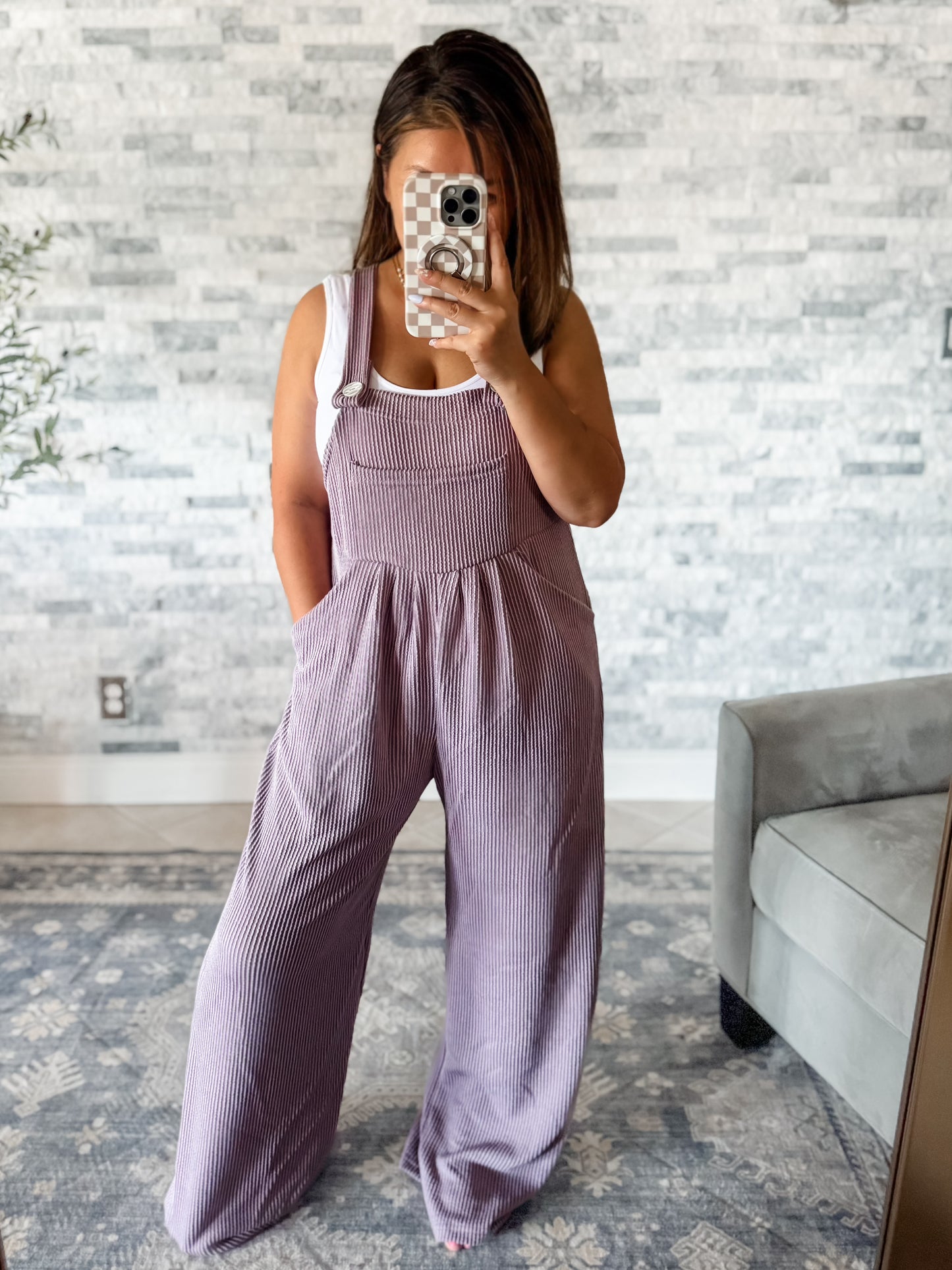 KARLI BOHO RIBBED OVERALLS - LAVENDER