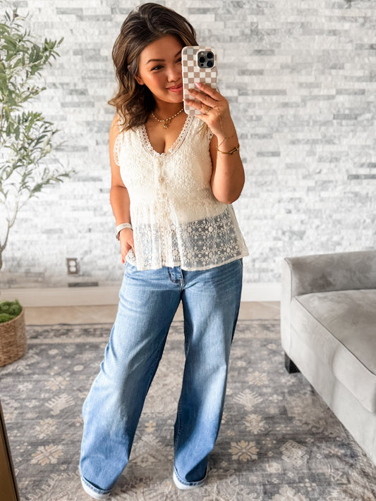 JUDY BLUE HIGH RISE TROUSER STYLE WIDE LEG JEANS - 30" INSEAM