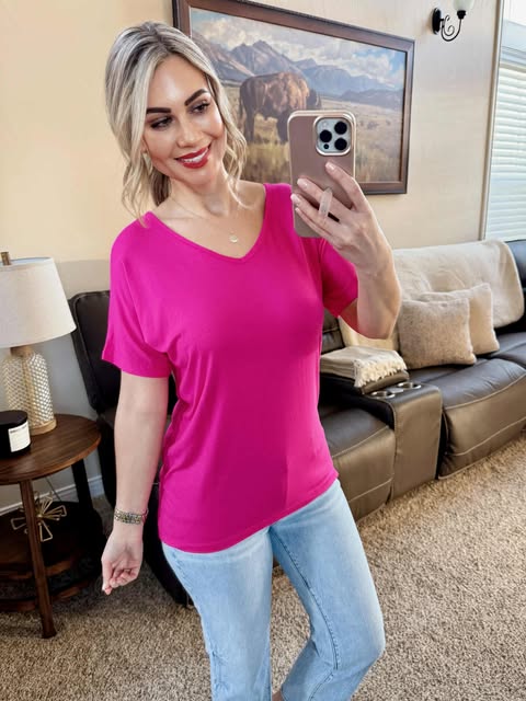 CHLOE COZY TEE - HOT PINK