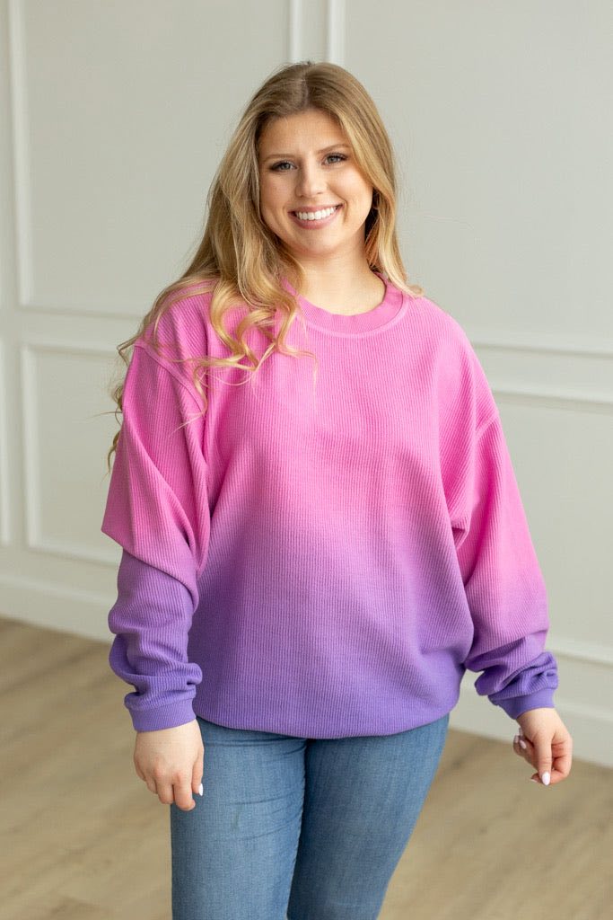 *PREORDER* PINK PURPLE DIP DYE CORDED CREW
