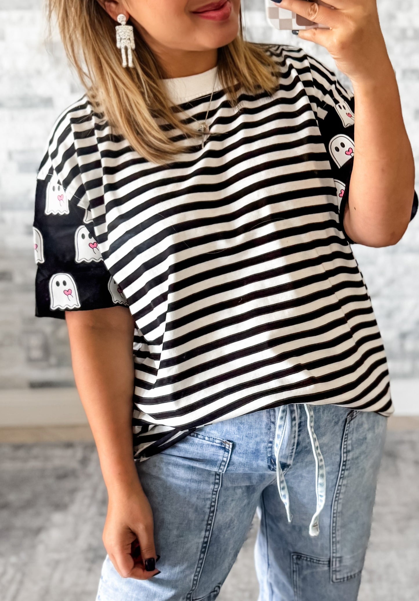GHOST SLEEVE STRIPED BOYFRIEND TEE