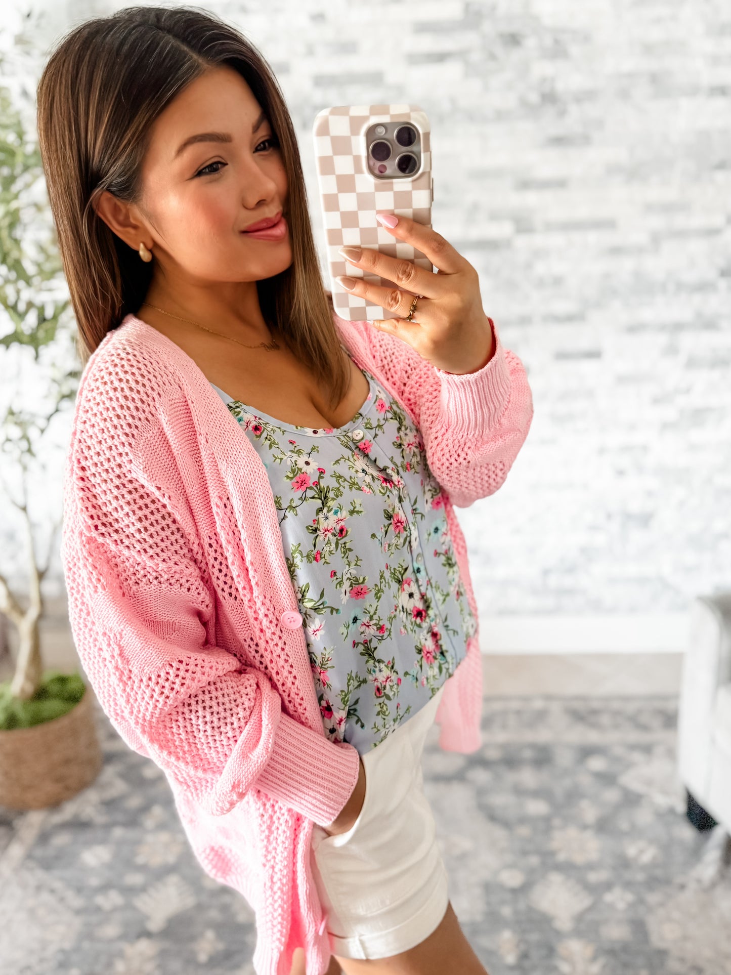 PERIWINKLE FLORAL BUTTON FRONT TANK