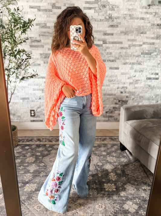 EVIE EMRBOIDERED FLORAL WIDE LEG JEANS