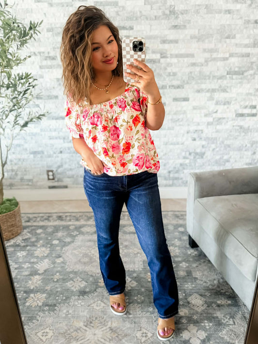 JUDY BLUE PETITE MID RISE DARK WASH BOOTCUT JEANS