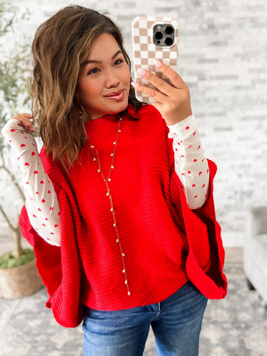 MEG PULLOVER PONCHO - RED
