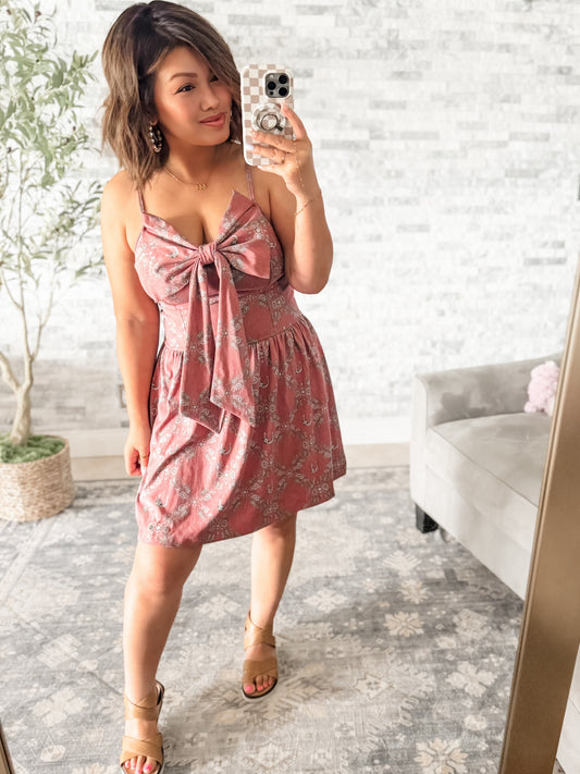 BRIA BOW DRESS - RUST BANDANA
