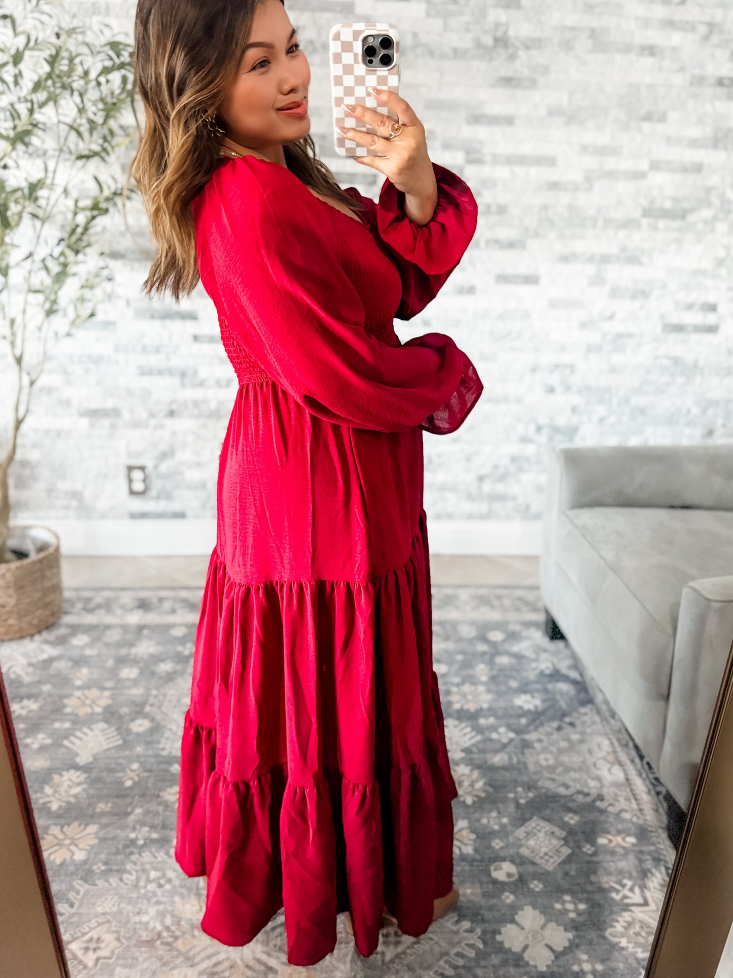 CABERNET MAGIC SMOCKED MAXI DRESS w/ POCKETS