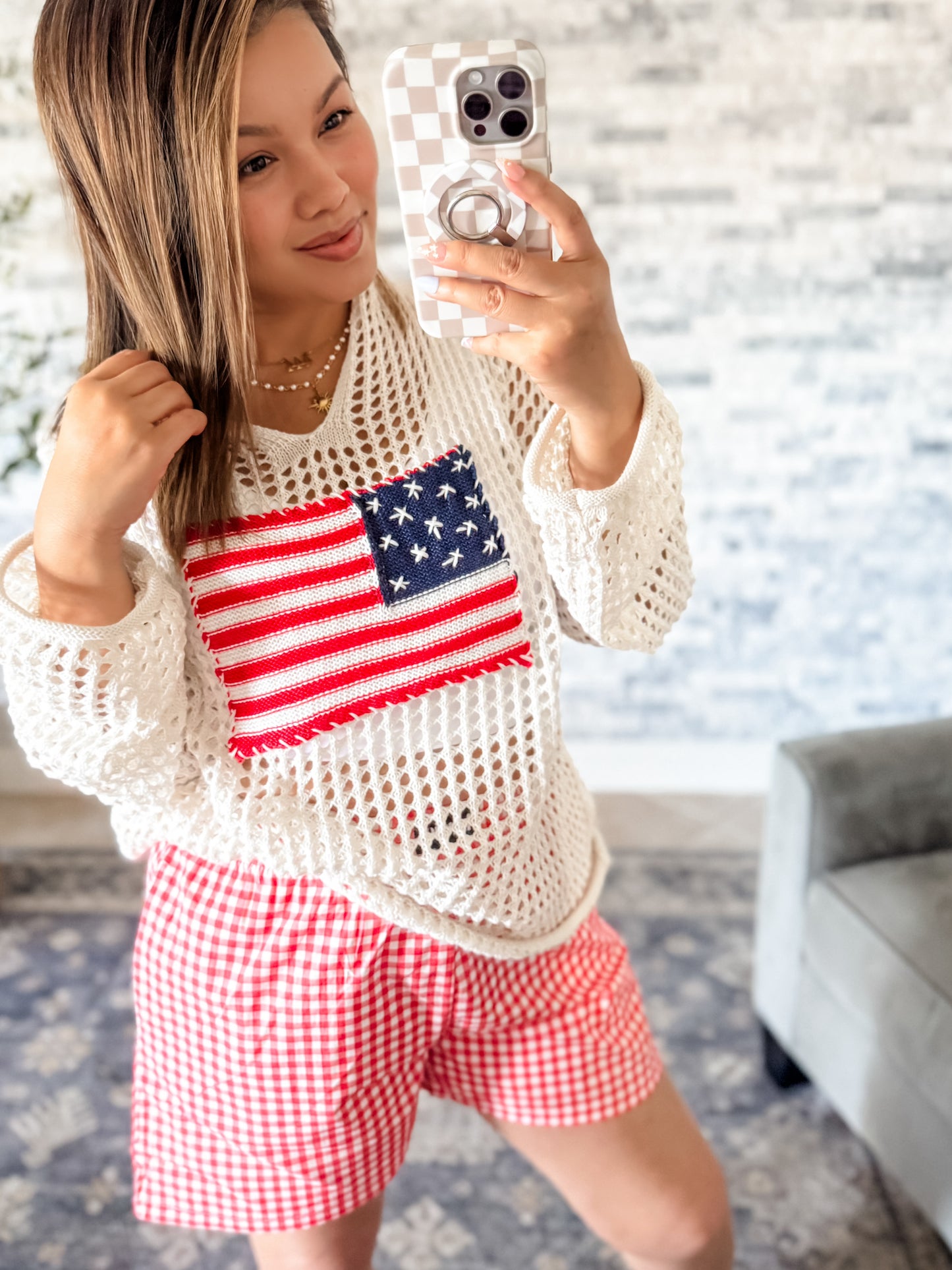 IVORY FREEDOM FLAG PATCH HOODED PULLOVER