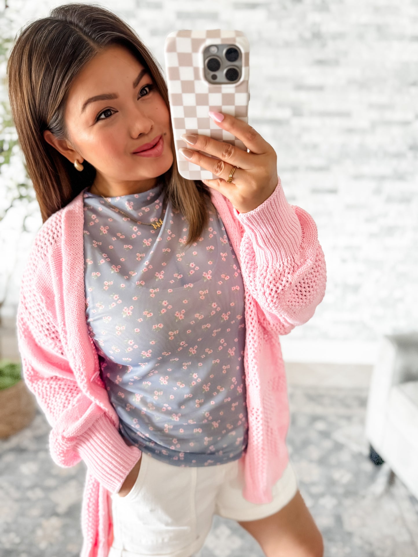 PINK DAYDREAM OPEN KNIT FLORAL CARDIGAN