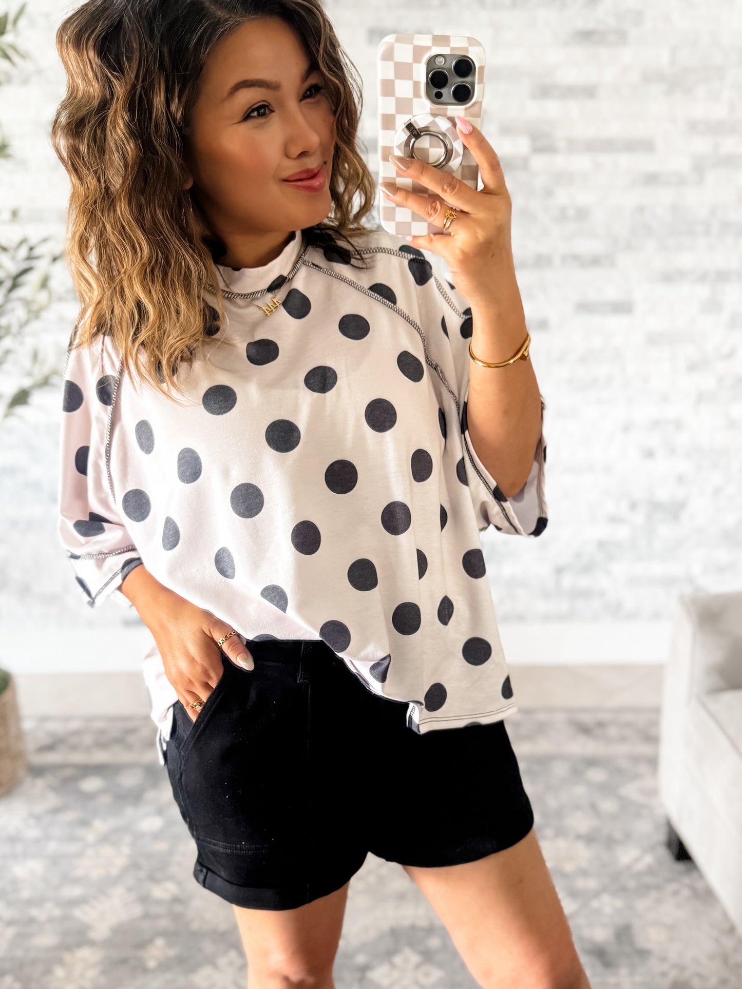 DOTS ALL I NEED OVERSIZED MOCK TOP