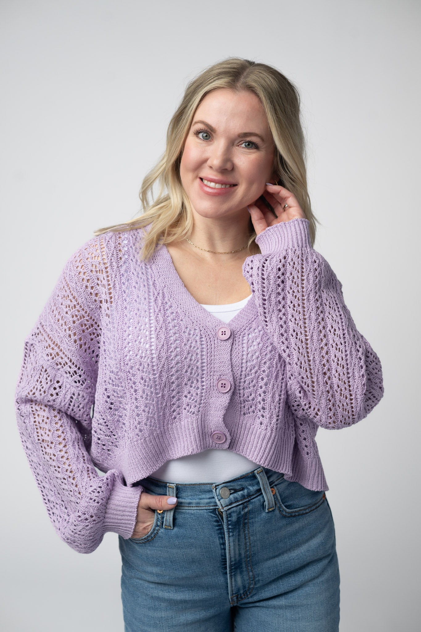 CALLIE CROPPED CARDIGAN - LAVENDER