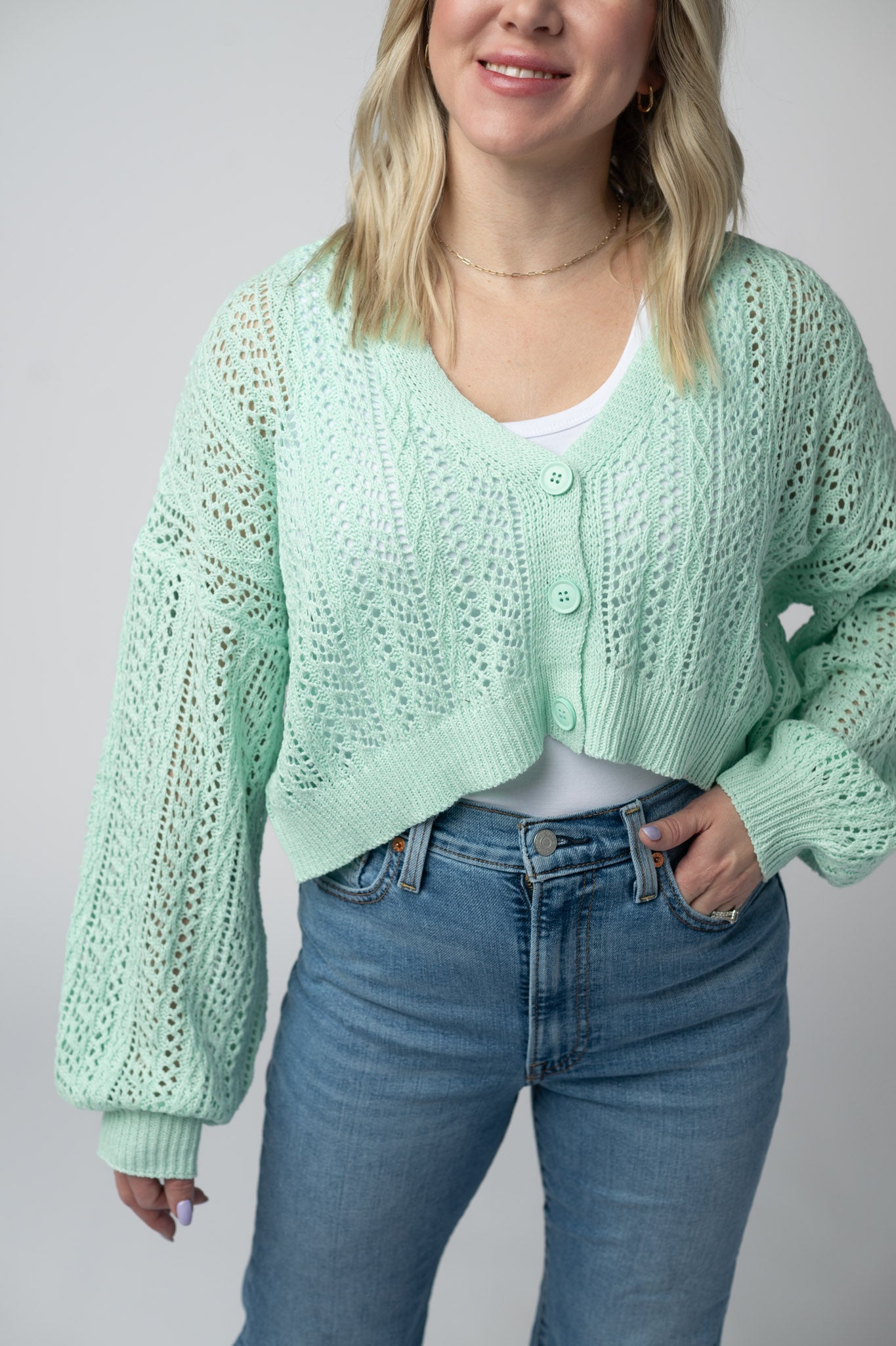 CALLIE CROPPED CARDIGAN - MINT