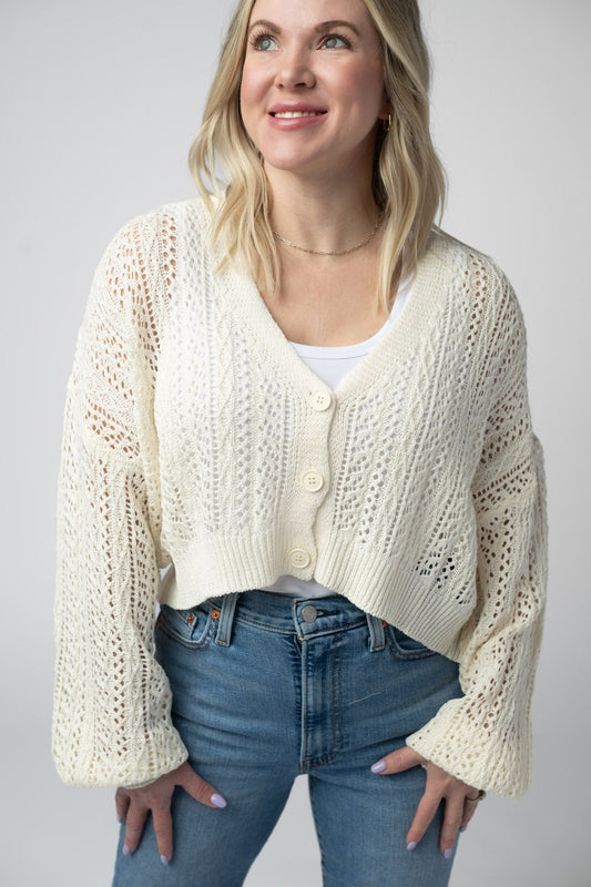 CALLIE CROPPED CARDIGAN - IVORY