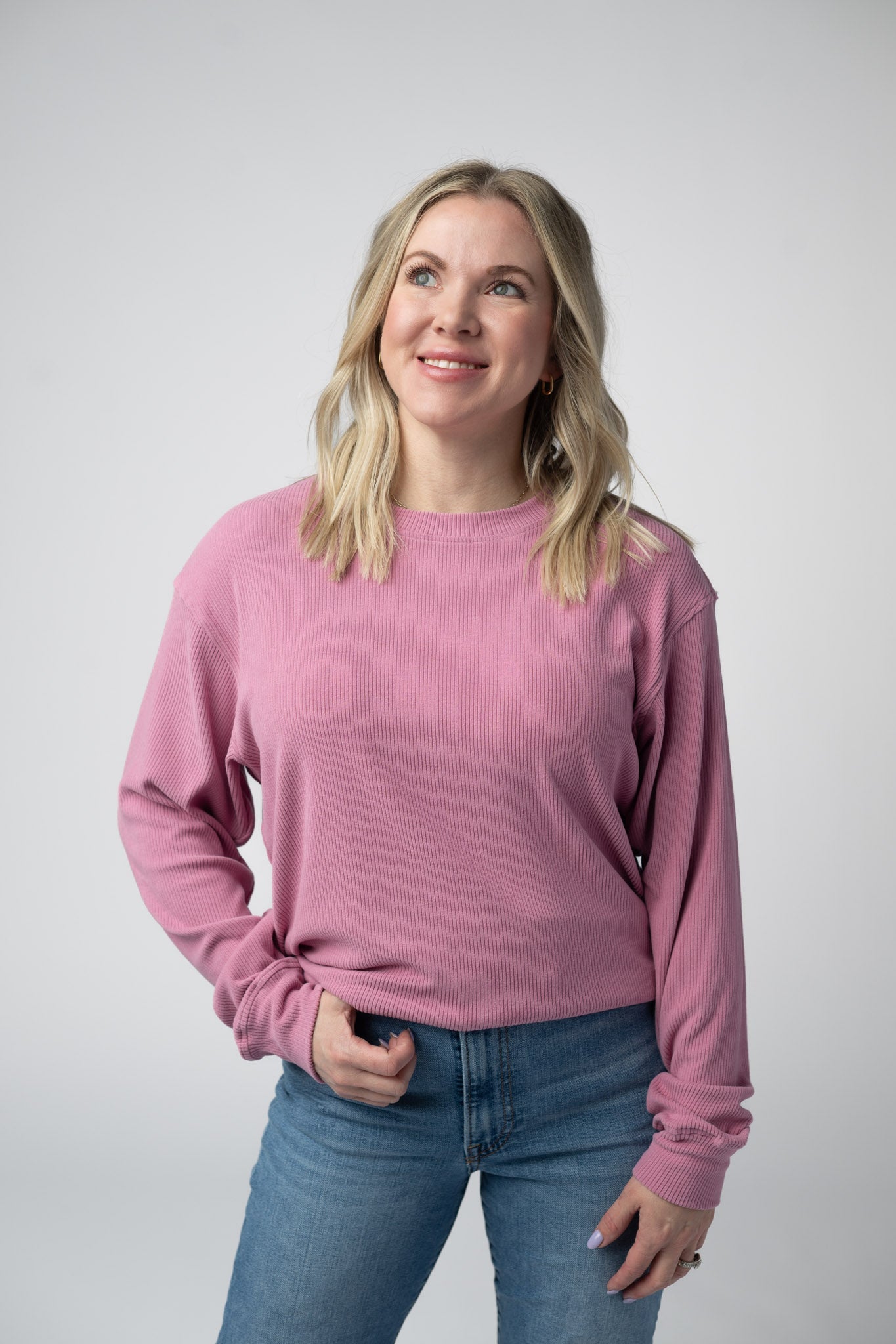 CORRINE RIBBED BRUSHED HACCI PULLOVER - ROSE