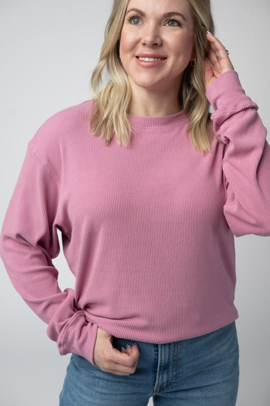 CORRINE RIBBED BRUSHED HACCI PULLOVER - ROSE