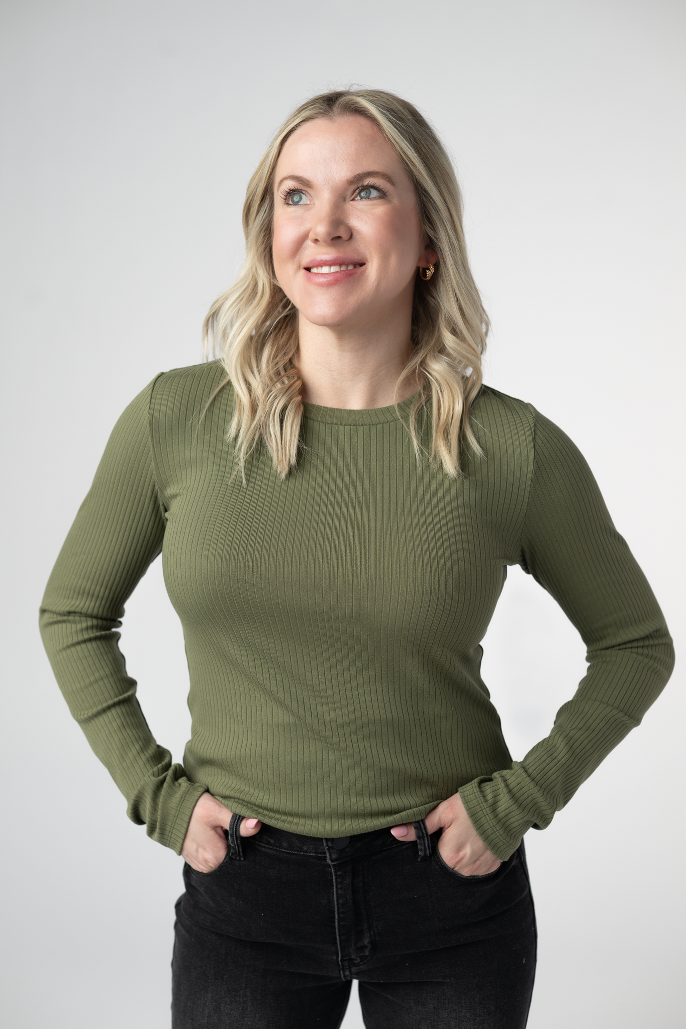 Reese Ribbed Long Sleeve Top - Olive