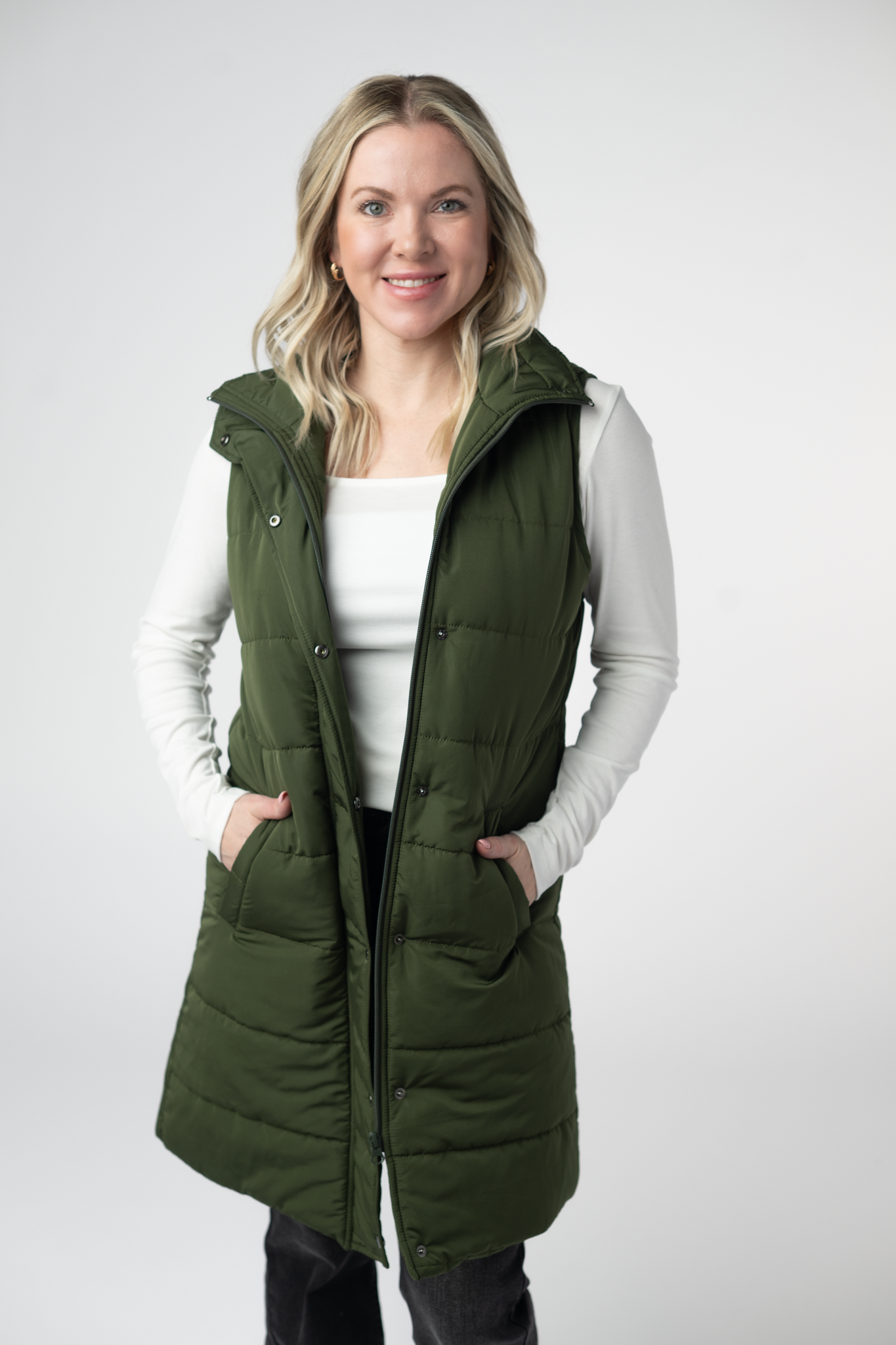 PREBOOK Harlow Long Vest - Dark Olive