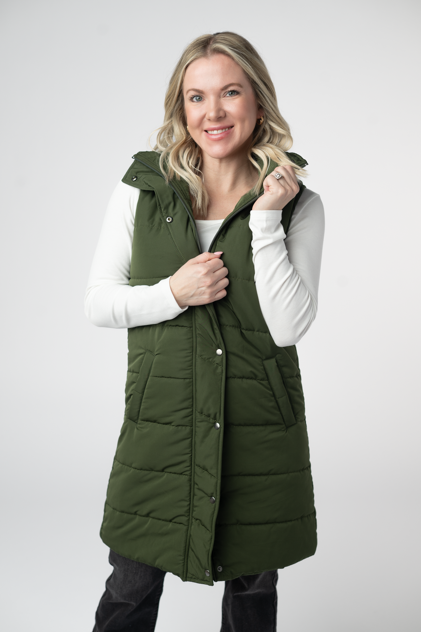PREBOOK Harlow Long Vest - Dark Olive