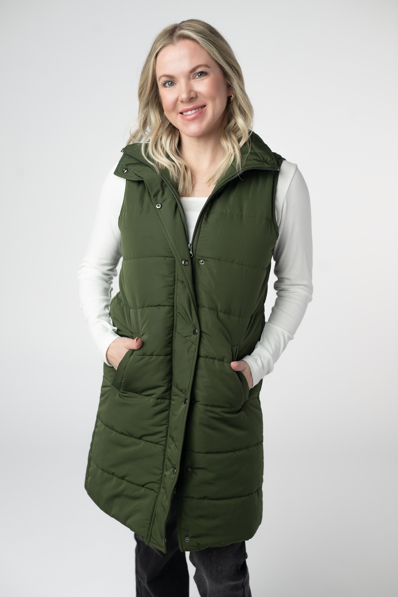 PREBOOK Harlow Long Vest - Dark Olive