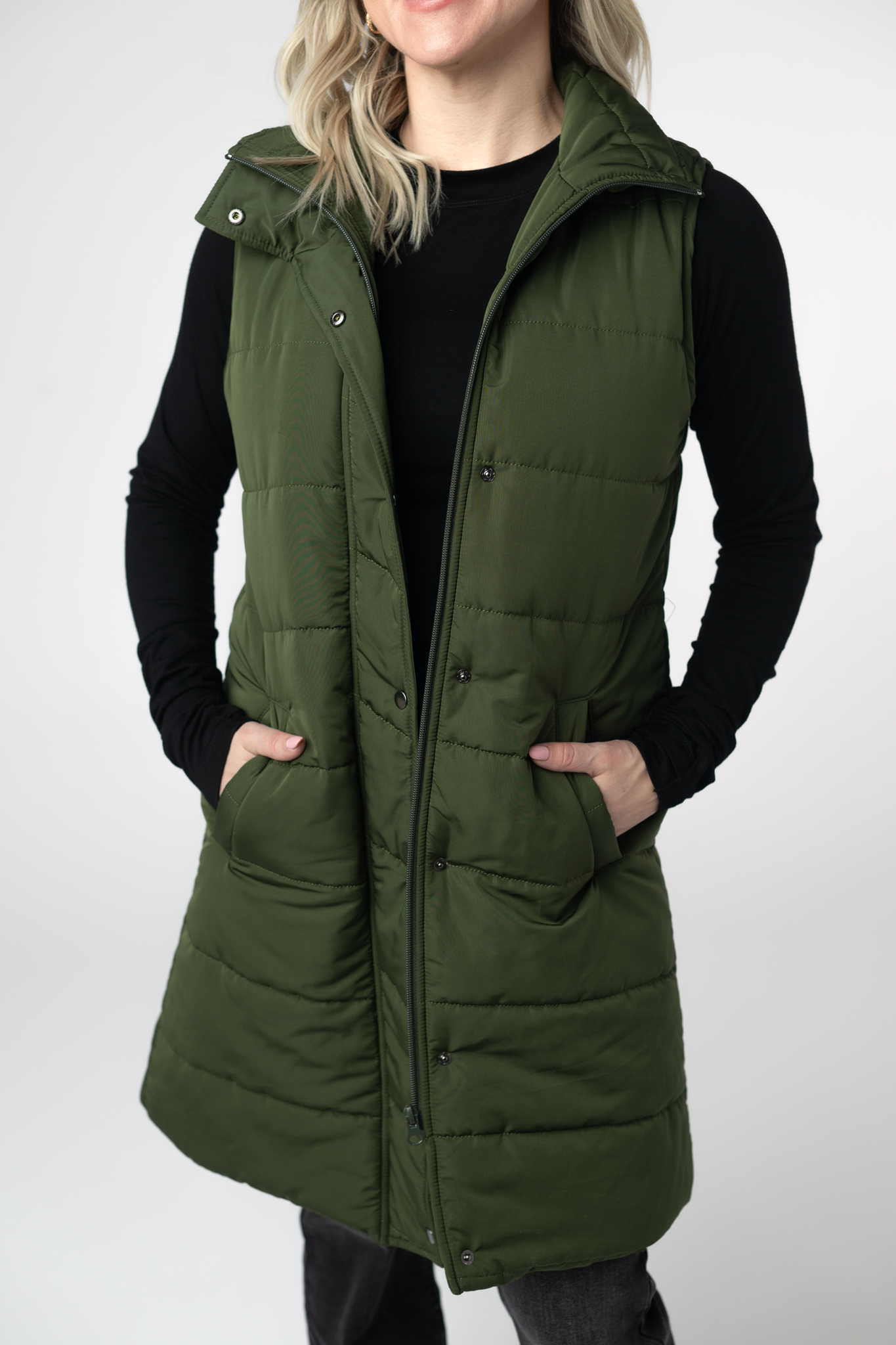PREBOOK Harlow Long Vest - Dark Olive