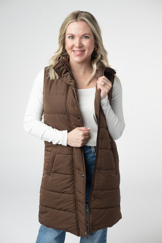 PREBOOK Harlow Long Vest - Brown