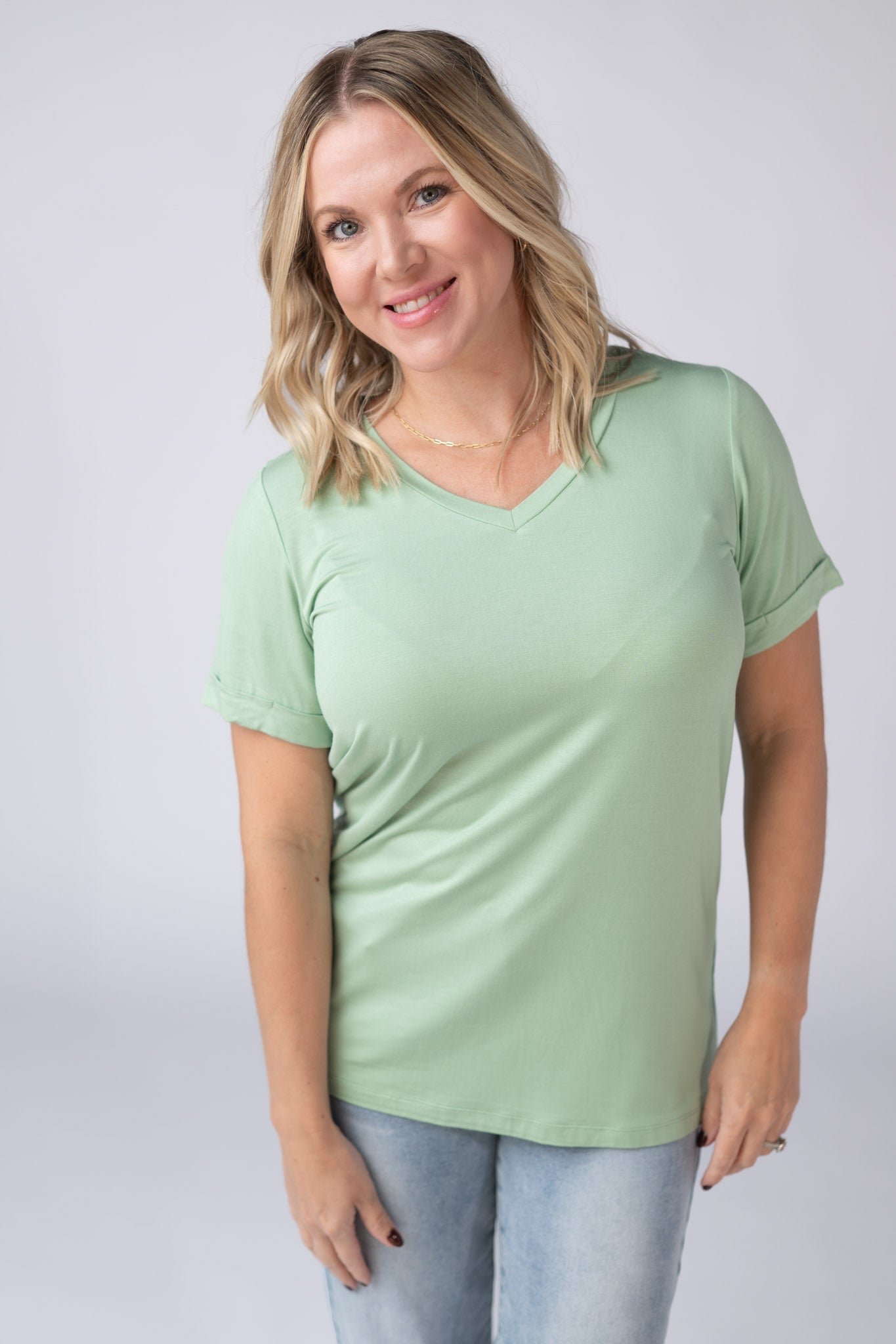 SOPHIE V NECK TEE - SEAFOAM GREEN