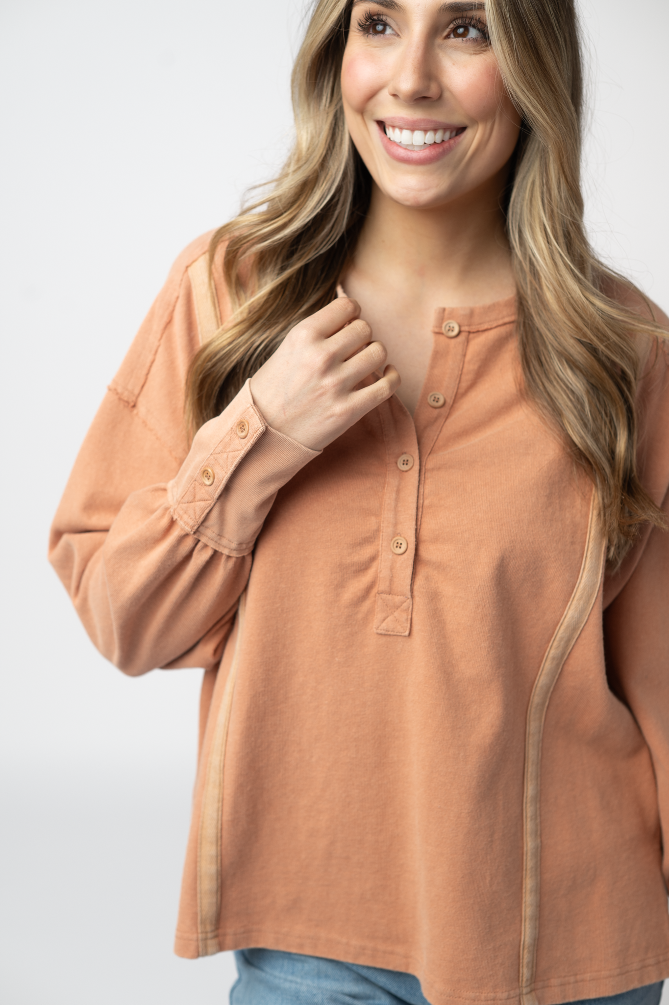 PREBOOK Heidi Henley Long Sleeve Top - Terra Cotta