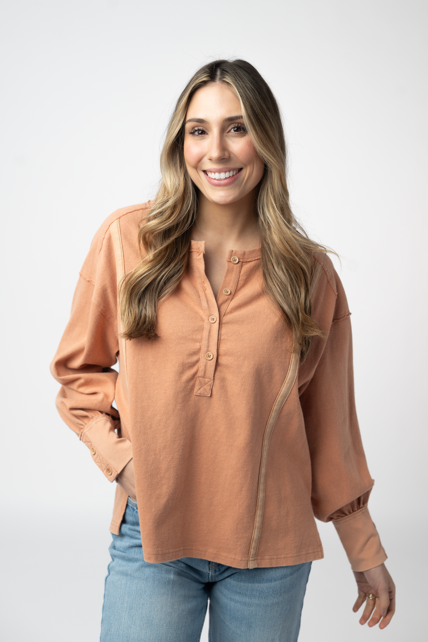 PREBOOK Heidi Henley Long Sleeve Top - Terra Cotta