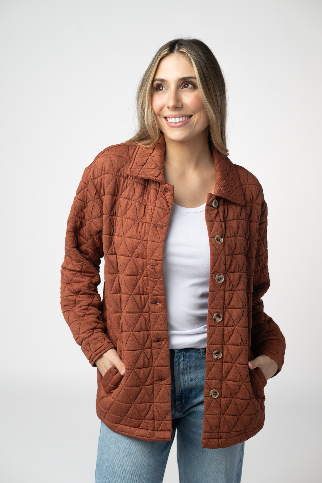 PREBOOK Geometric Button Down Jacket - Rust