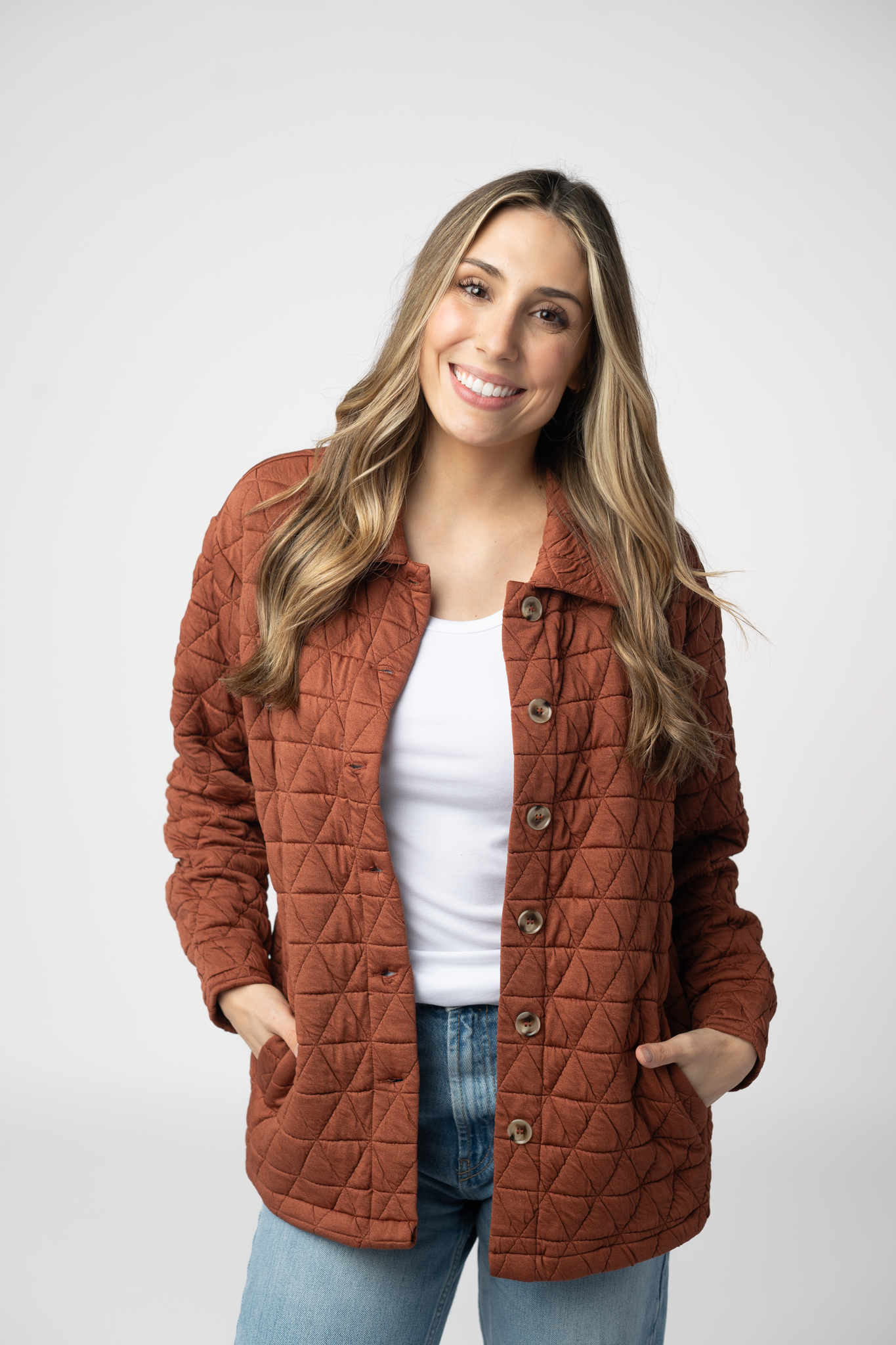 PREBOOK Geometric Button Down Jacket - Rust