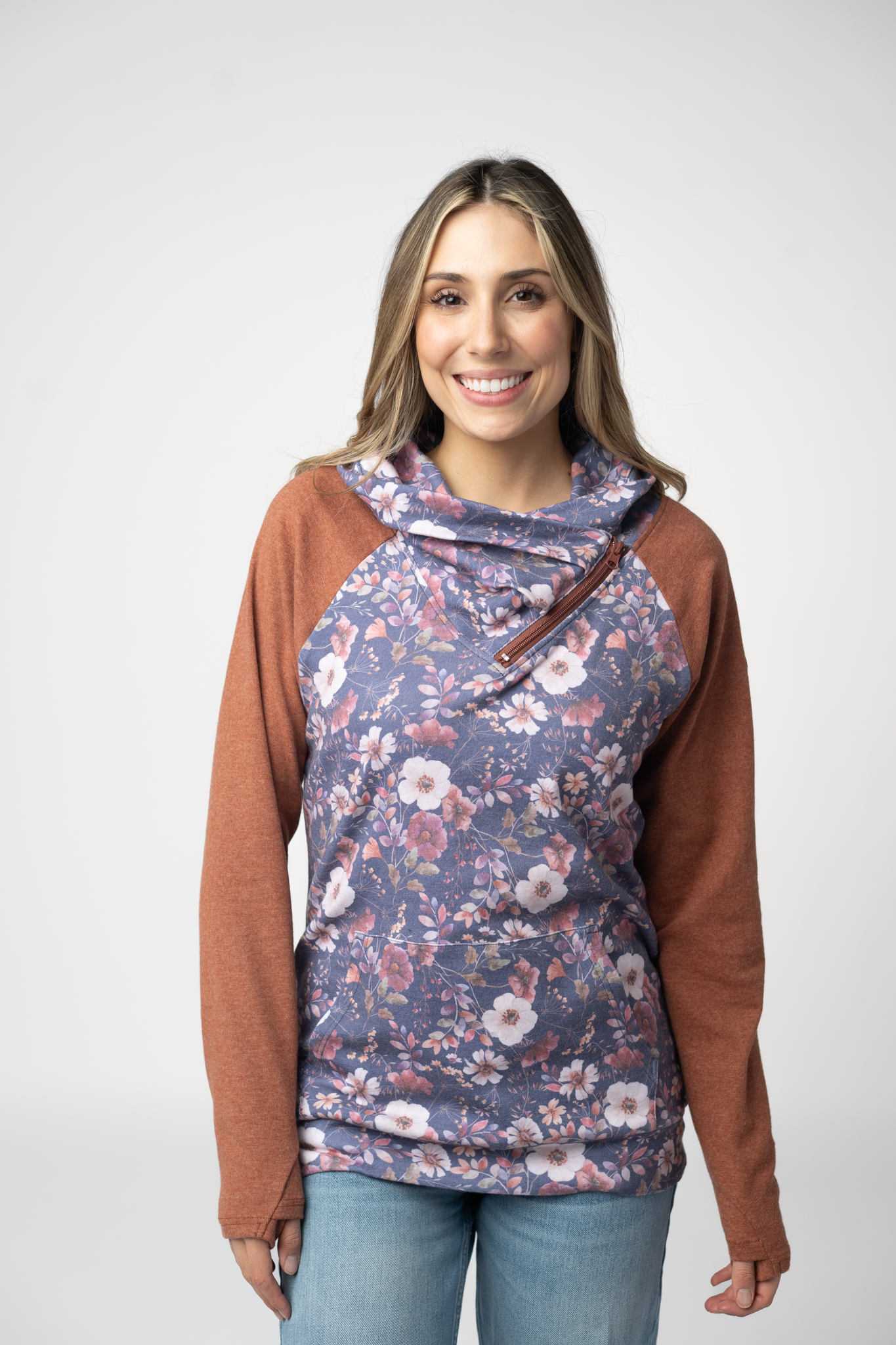 PREBOOK Classic Zoey ZipCowl Sweatshirt - Blushwood Floral and Terra Cotta
