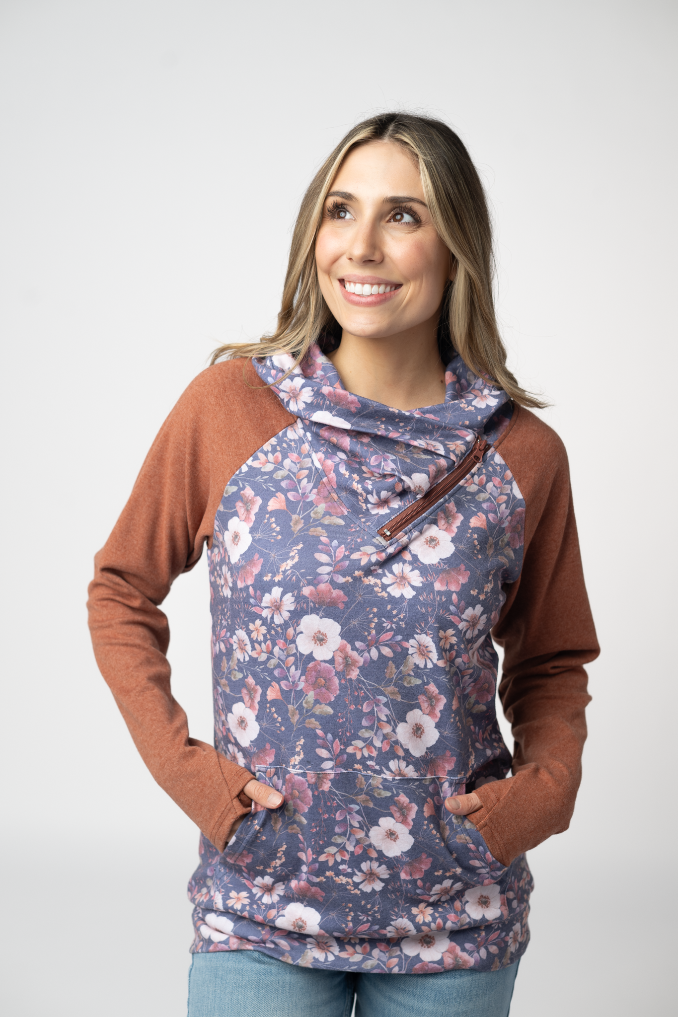 PREBOOK Classic Zoey ZipCowl Sweatshirt - Blushwood Floral and Terra Cotta