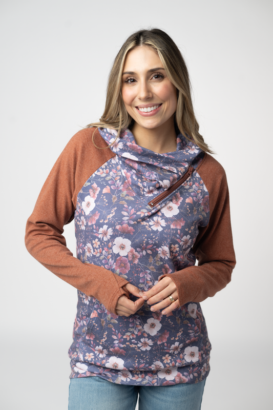 PREBOOK Classic Zoey ZipCowl Sweatshirt - Blushwood Floral and Terra Cotta