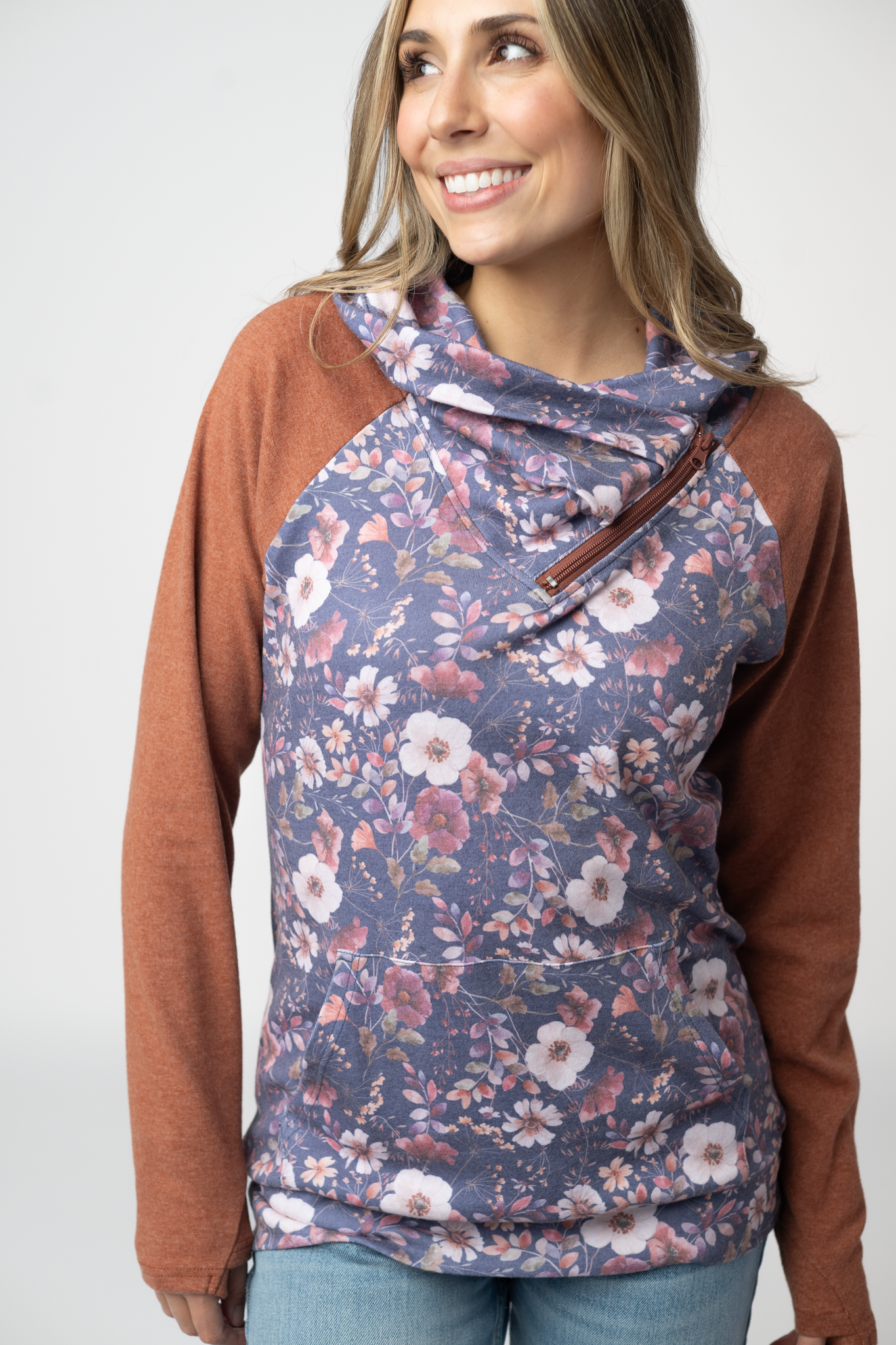 PREBOOK Classic Zoey ZipCowl Sweatshirt - Blushwood Floral and Terra Cotta