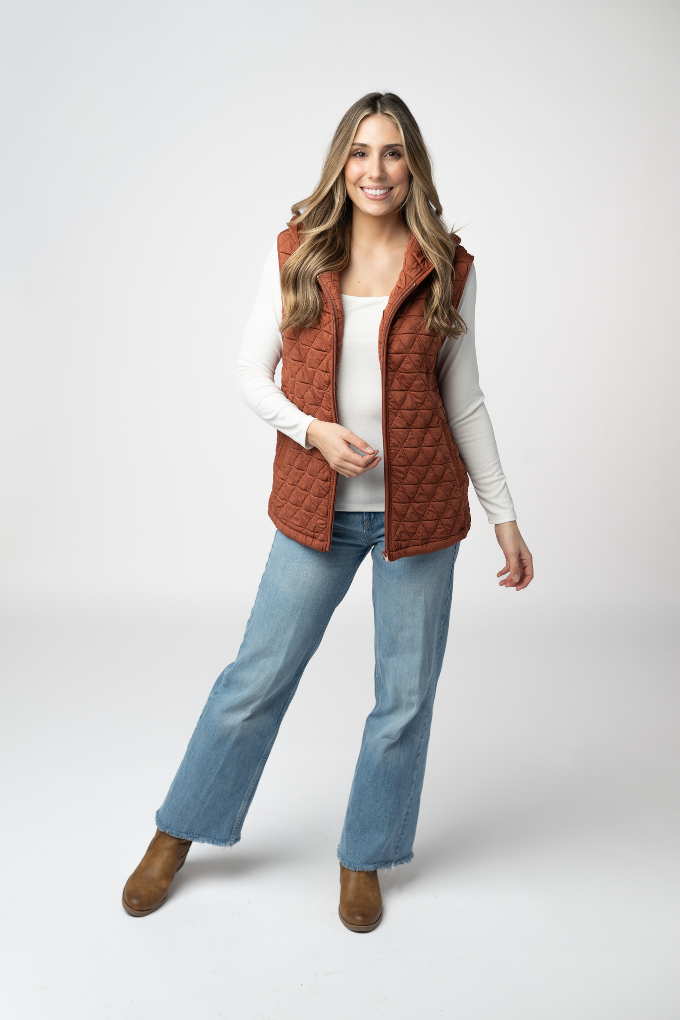 PREBOOK Heather Geometric Hooded Vest - Rust