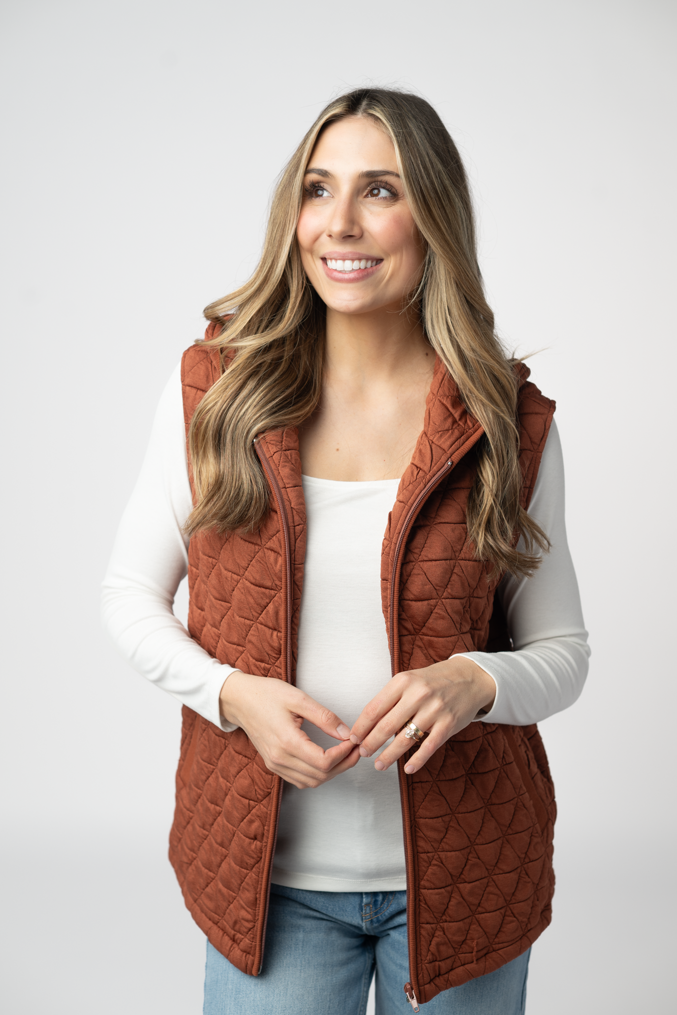 PREBOOK Heather Geometric Hooded Vest - Rust