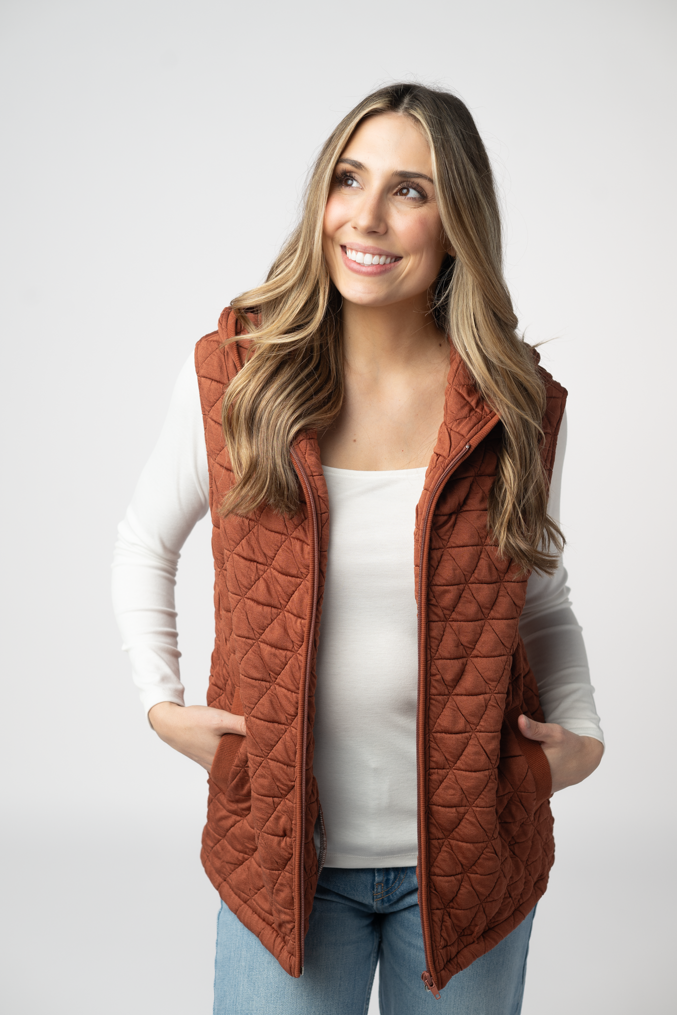 PREBOOK Heather Geometric Hooded Vest - Rust