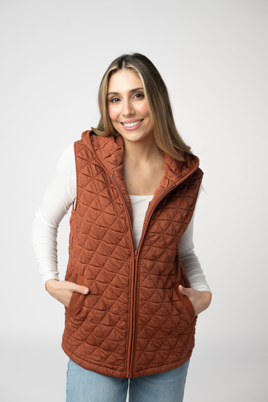 PREBOOK Heather Geometric Hooded Vest - Rust