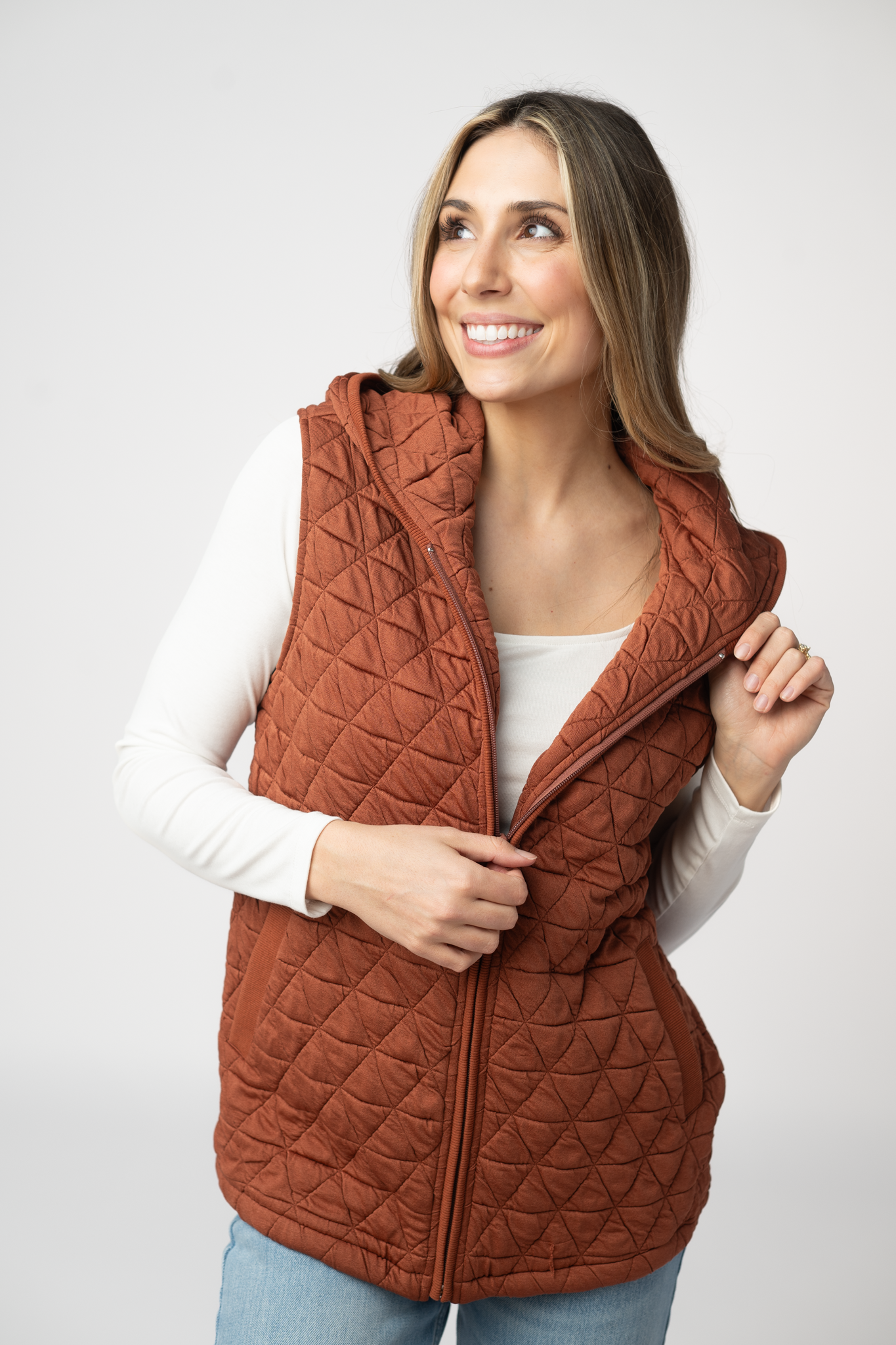 PREBOOK Heather Geometric Hooded Vest - Rust