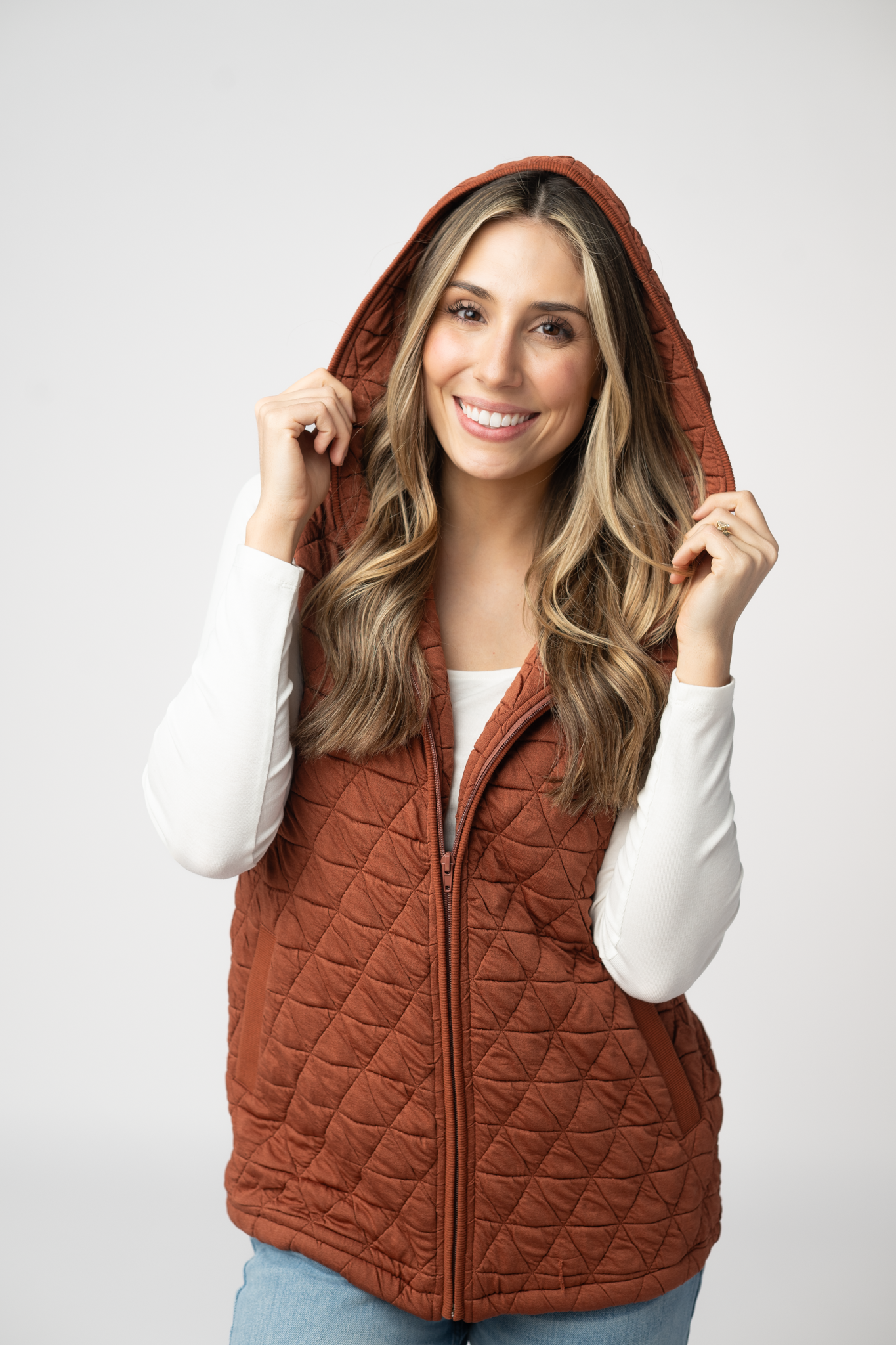 PREBOOK Heather Geometric Hooded Vest - Rust