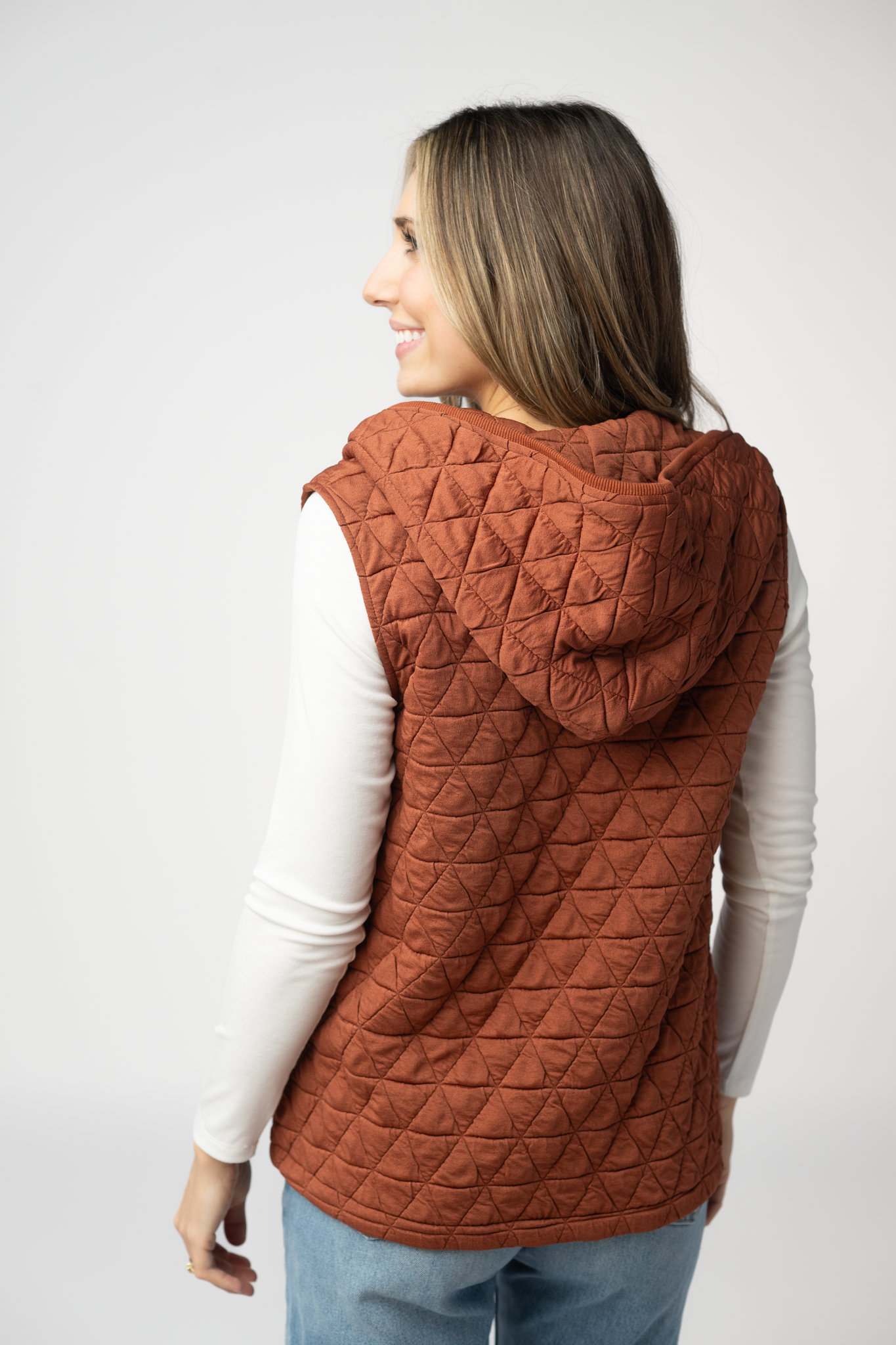 PREBOOK Heather Geometric Hooded Vest - Rust