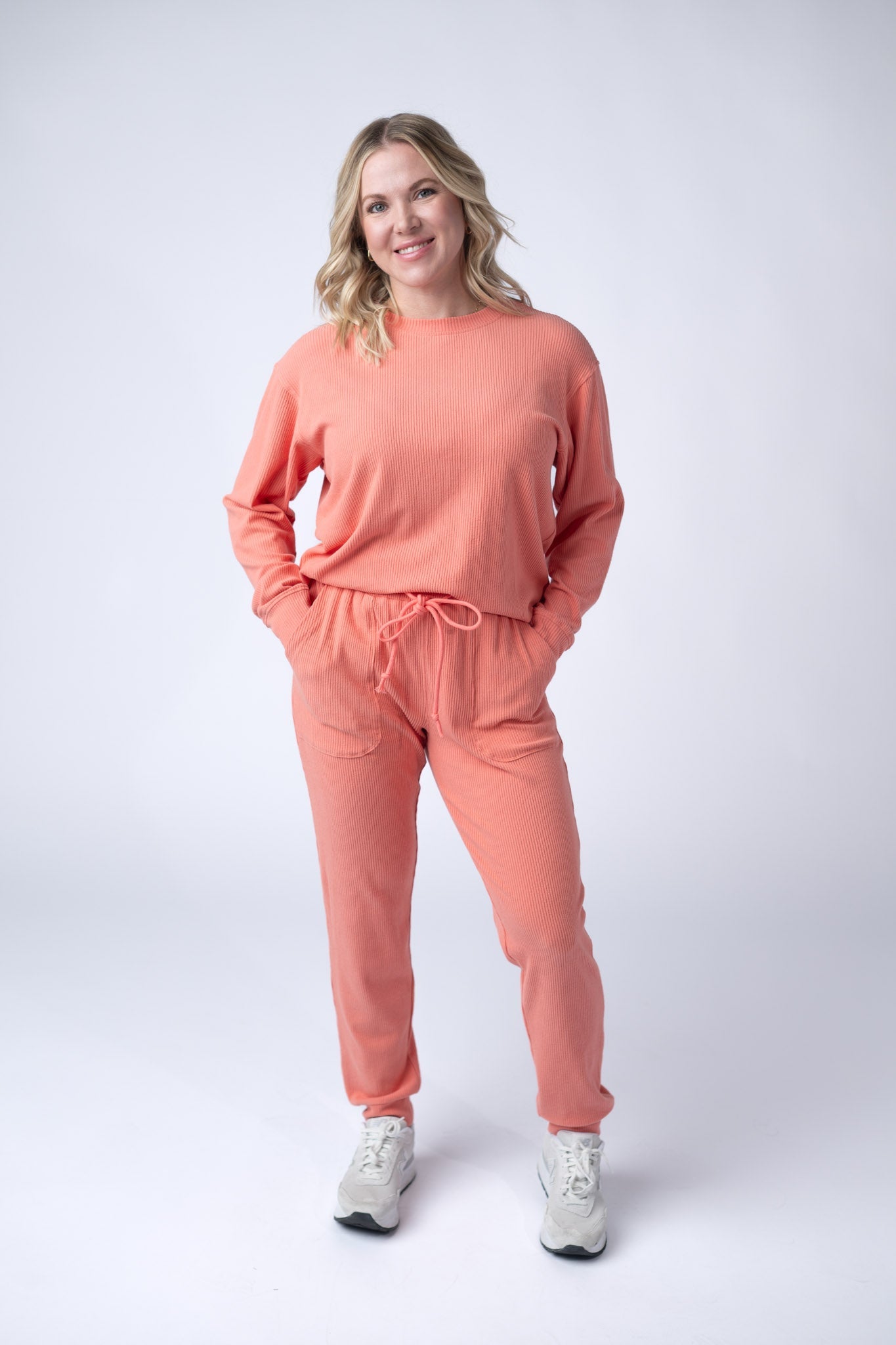 CORRINE RIBBED BRUSHED HACCCI PULLOVER - CORAL