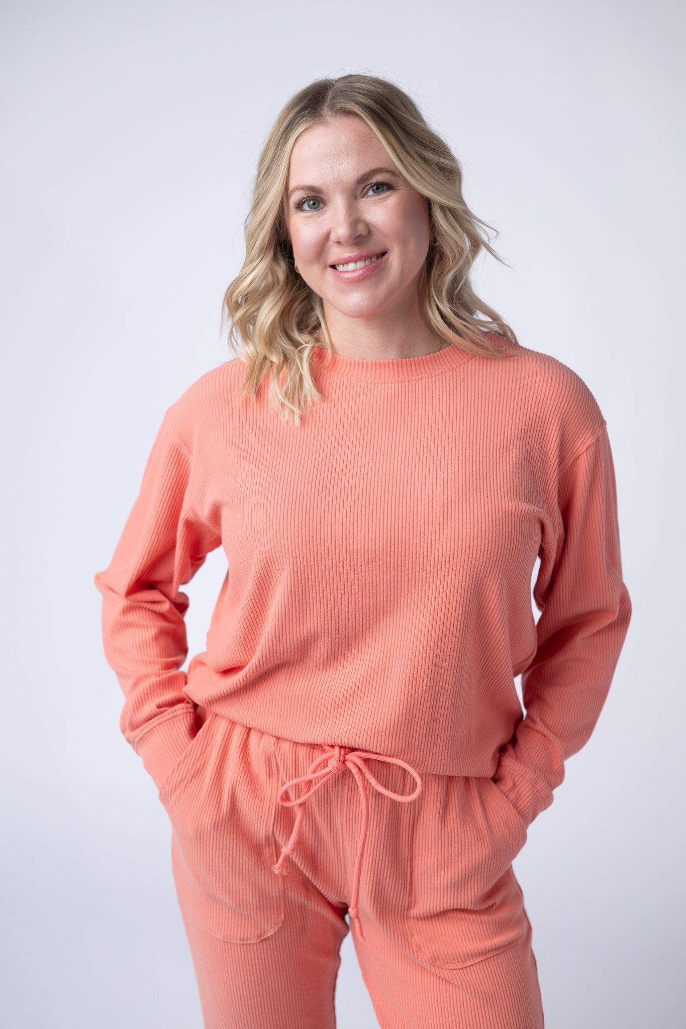 CORRINE RIBBED BRUSHED HACCCI PULLOVER - CORAL