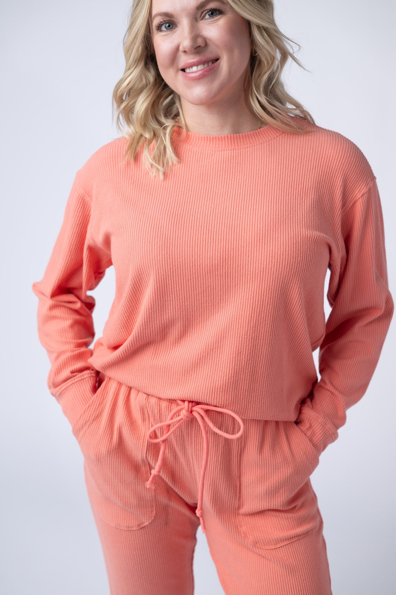 CORRINE RIBBED BRUSHED HACCCI PULLOVER - CORAL