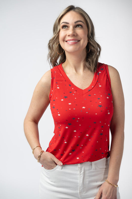 Noelle Tank - Red Liberty Stars